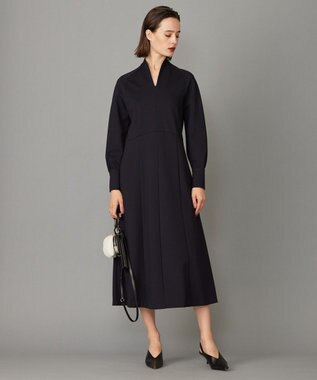 ICB L 【洗える】 レーヨンストレッチポンチ フレアワンピース ネイビー系