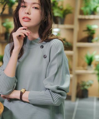 Tiaclasse 【安田美沙子さん着用・選べる2type・新色追加】ボタンニットチュニック モックネック：ミント