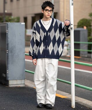 WEGO リラックスフィットパターンカーディガン ネイビー