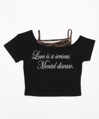 WEGO ドッキングオフショルデザインちびT ブラック