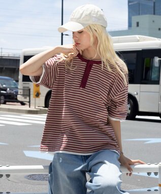 WEGO 【ユニセックス着用ITEM】ボーダーヘンリーネックT（SS）