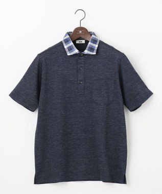 JOSEPH ABBOUD 【リネン素材/清涼感/吸水速乾】リネンハニカム 半袖 ポロシャツ ネイビー系