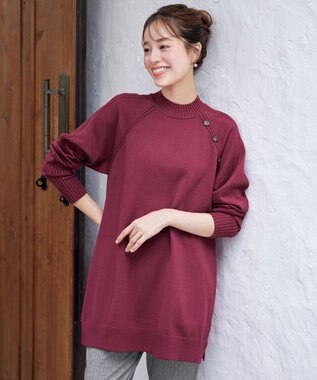 Tiaclasse 【安田美沙子さん着用・選べる2type・新色追加】ボタンニットチュニック モックネック：ワイン