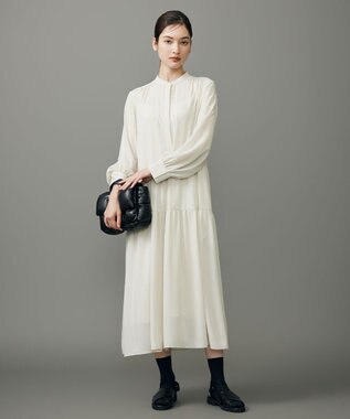 自由区 L シルキータッチティアード ドレス エクリュ