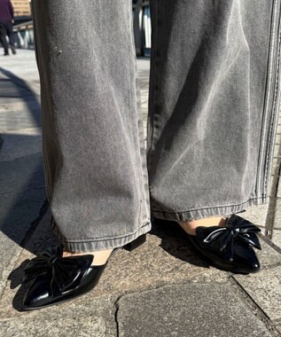 WEGO ダブルリボンポインテッドシューズ ブラック