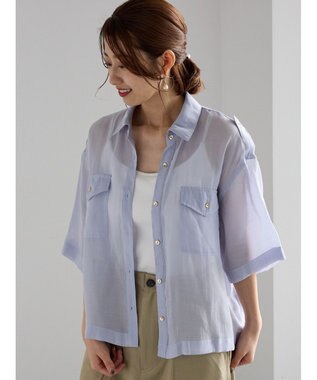 Te chichi シアー半袖Wポケットシャツ サックスブルー