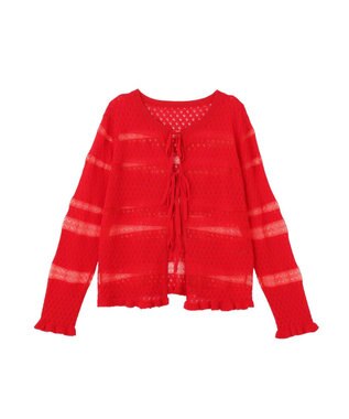 earth music&ecology シアーボーダーニットカーディガン Red