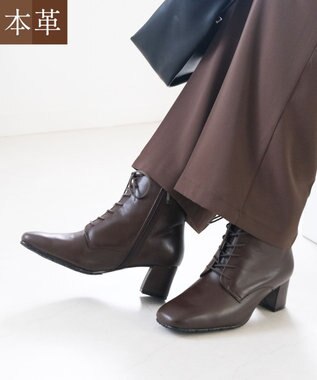 Pointer 内側ファスナー 本革レースアップショートブーツ