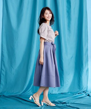 Tiaclasse L 【洗える】リボン付きフレアスカート ブルー