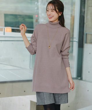 Tiaclasse 【安田美沙子さん着用・選べる2type・新色追加】ボタンニットチュニック タートル：グレージュ