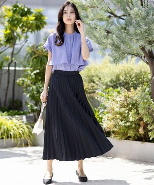 ANY SIS 【UVカット・アンチピリング・洗える】ウーステッドエステル  プリーツスカート ネイビー