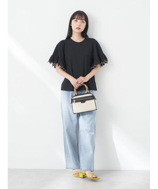 earth music&ecology 配色スカラップスリーブＴＥＥ Black