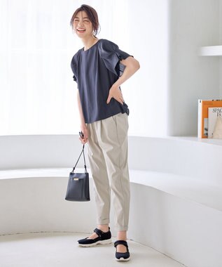 ANY マットサテン袖タックブラウス ネイビー