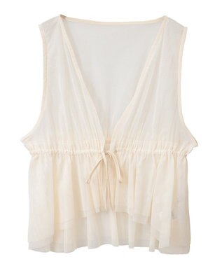 earth music&ecology チュールドロストギャザーベスト Ivory