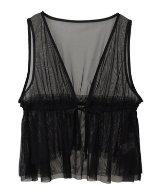 earth music&ecology チュールドロストギャザーベスト Black