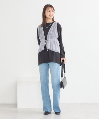 earth music&ecology チュールドロストギャザーベスト Light Gray