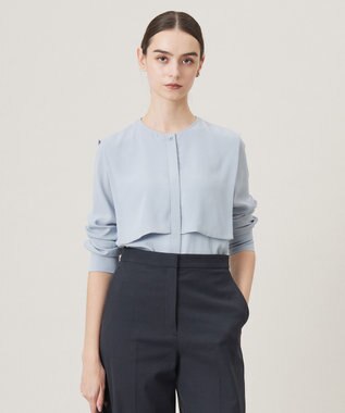 ICB L 【UVケア・速乾・接触冷感・洗える】BackSatinAmunzen デザインブラウス サックスグレー系