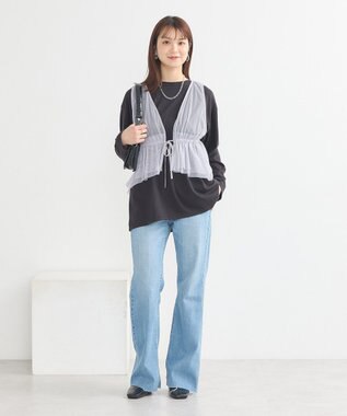 earth music&ecology チュールドロストギャザーベスト Light Gray