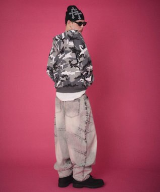 WEGO 【ユニセックス着用ITEM】ワッフルグラフィックカットZIPパーカー 柄1