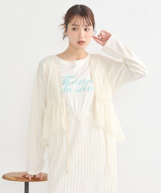 earth music&ecology チュールドロストギャザーベスト Ivory