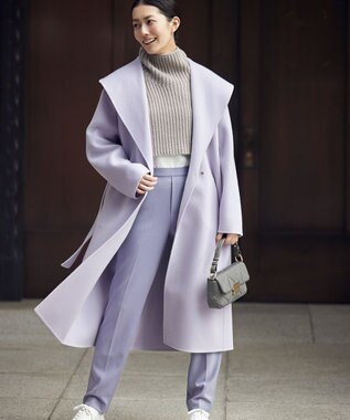 自由区 L 【撥水加工・洗える】TRギャバ裏起毛テーパード パンツ サックスブルー系