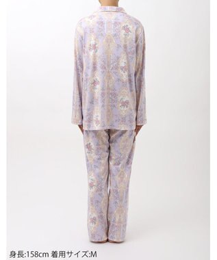 WACOAL ワコール_リラックス＆スリープ パジャマ 長袖 長ズボン 綿100％(本体) スムース素材 ハドンホール 上下セット 前開き ミントン NDV140 /ワコール パープル