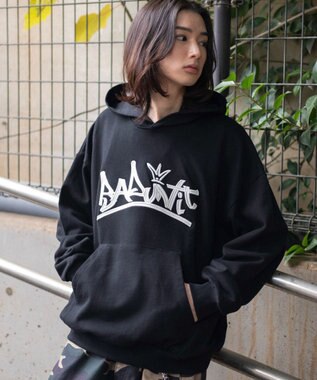 WEGO 【ユニセックス着用ITEM/SMLサイズ展開】グラフィックロゴプルパーカー ブラック