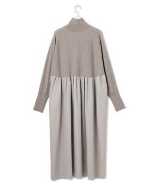 23区 L 【洗える】ギャザーコンビ ニットワンピース ベージュ系