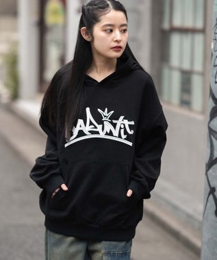 WEGO 【ユニセックス着用ITEM/SMLサイズ展開】グラフィックロゴプルパーカー ブラック