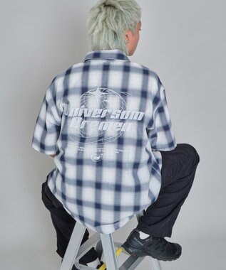 WEGO 【ユニセックス着用ITEM】グラフィックオンブレチェックシャツ（SS） ネイビー