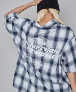 WEGO 【ユニセックス着用ITEM】グラフィックオンブレチェックシャツ（SS） ネイビー