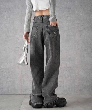 WEGO ヴィンテージウォッシュダメージデニムパンツ ブラックその他