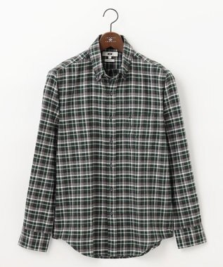 JOSEPH ABBOUD 【オーガニックコットン】スモールチェック フランネルシャツ カーキ系3