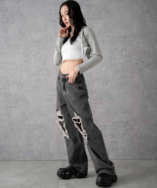 WEGO ヴィンテージウォッシュダメージデニムパンツ ブラックその他