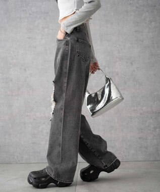 WEGO ヴィンテージウォッシュダメージデニムパンツ ブラックその他