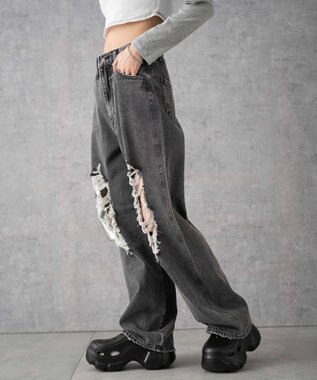 WEGO ヴィンテージウォッシュダメージデニムパンツ ブラックその他