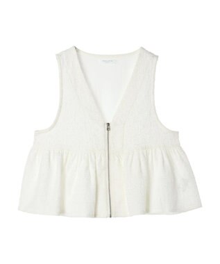 Green Parks ジャガードペプラムＺｉｐベスト Ecru