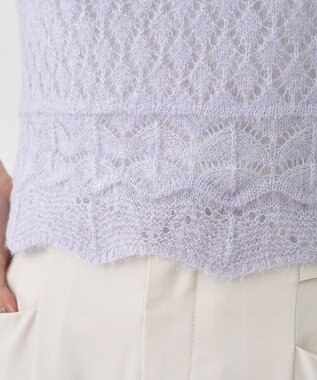 earth music&ecology キャットヤーン透かし編みニットプルオーバー Grayish Blue