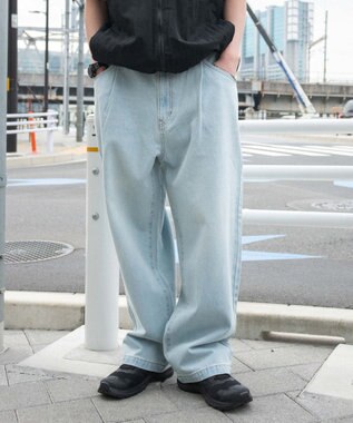 WEGO 【ユニセックス着用ITEM/SMLサイズ展開】ルーズテーパードデニムパンツ デニム淡色