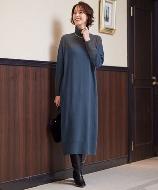 自由区 【洗える】セミウーステッドウール ニットワンピース ブルー系1