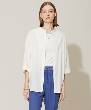 ICB 【洗える】コットンモダールローン バンドカラーシャツ