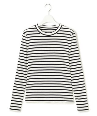 23区 L 【洗える】オーガニックコットンリブ クルーネック カットソー ブラックボーダー