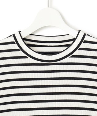 23区 L 【洗える】オーガニックコットンリブ クルーネック カットソー ブラックボーダー
