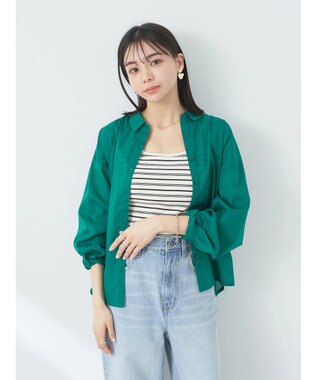 earth music&ecology コットンボイルギャザーシャツ Green