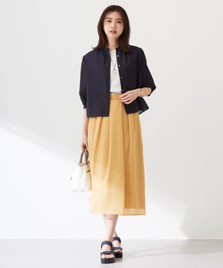 J.PRESS LADIES 【洗える】シアーブライトローン バンドカラー ブラウス ネイビー系