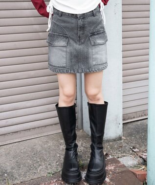 WEGO ヴィンテージウォッシュカーゴミニスカート デニムブラックソノタ