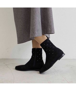 Riz raffinee <Riz raffinee>スタッズ付インヒールブーツ ブラックスエード