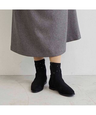 Riz raffinee <Riz raffinee>スタッズ付インヒールブーツ ブラックスエード