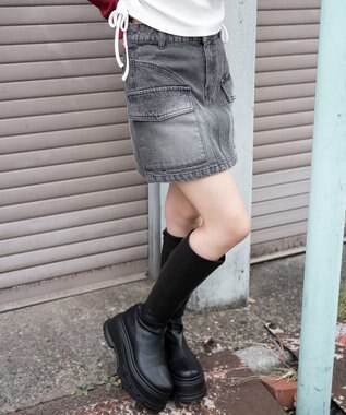 WEGO ヴィンテージウォッシュカーゴミニスカート デニムブラックソノタ