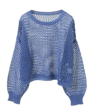 earth music&ecology スパンコールメッシュニットプルオーバー Light Blue